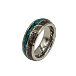 Blue green abalone shell inlaid ring